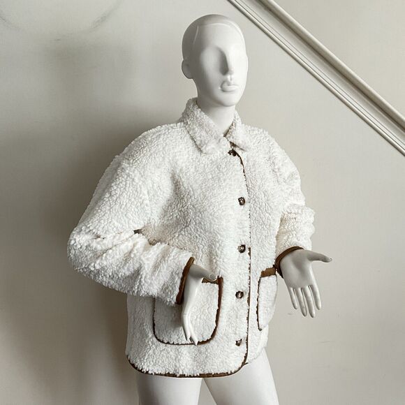 J. Crew Faux Sherpa Long Sleeve Barn Jacket Ivory L - Picture 14 of 14